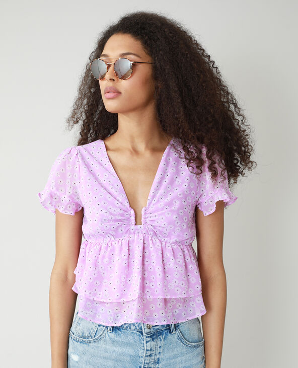 Blouse volantée et fleurie violet - Pimkie