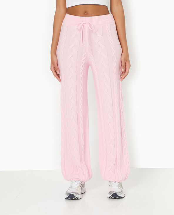 Pantalon droit en maille torsadée rose clair - Pimkie