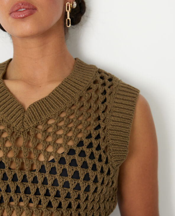 Pull sans manches en maille ajourée vert kaki - Pimkie