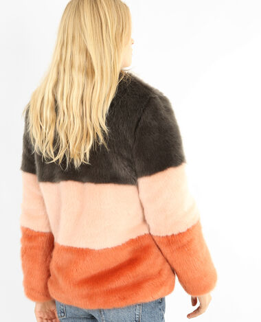 Manteau en fausse fourrure tricolore gris foncé - Pimkie