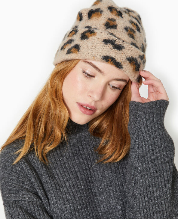 Bonnet avec revers motif léopard beige - Pimkie