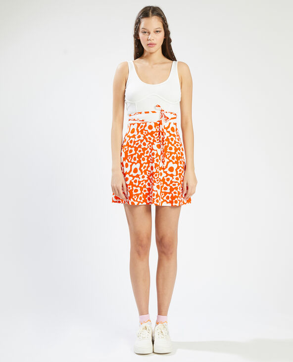 Jupe courte à fleurs orange - Pimkie