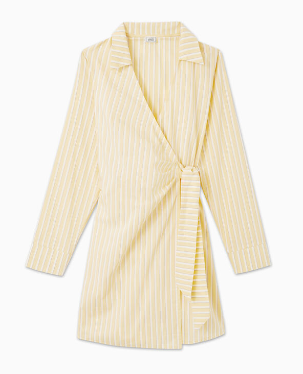 Robe cache-cœur courte rayée beige - Pimkie