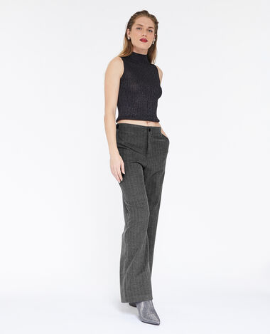 Pantalon large et droit taille basse gris chiné - Pimkie