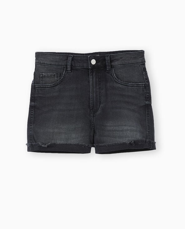 Short en jean stretch avec bas coupés noir - Pimkie