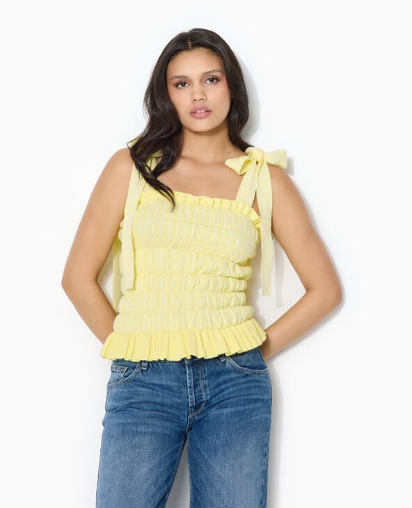 Top en maille avec smock et bretelles à nouer Jaune pâle - Pimkie