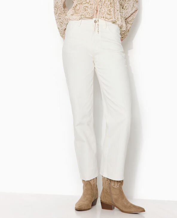 Jean droit taille haute avec bas coupés blanc - Pimkie