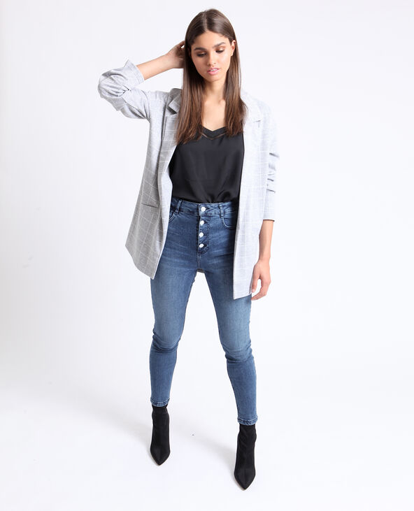 Blazer à carreaux gris chiné - Pimkie