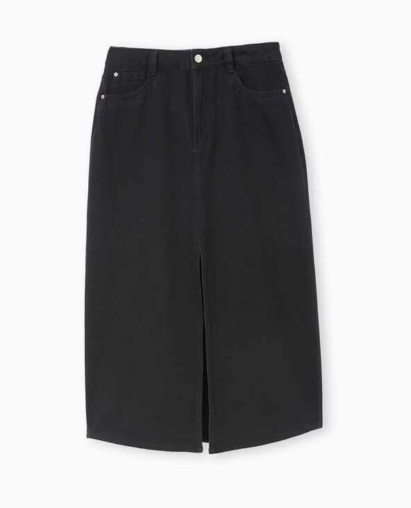 Jupe longue en jean avec fentes noir - Pimkie