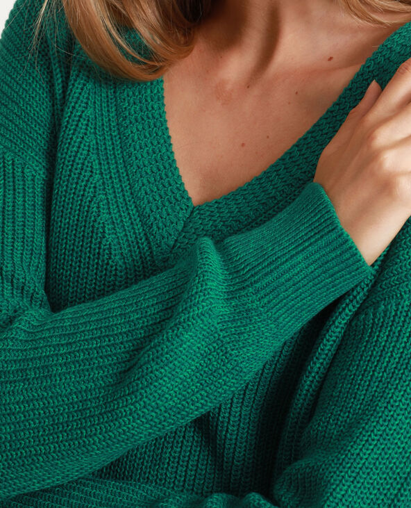 Pull avec col en V vert femme