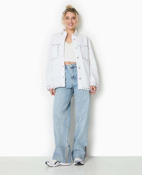 Jean droit taille regular avec revers cousus bleu - Pimkie