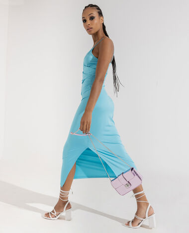 Robe midi cache-cœur en maille satinée bleu turquoise - Pimkie