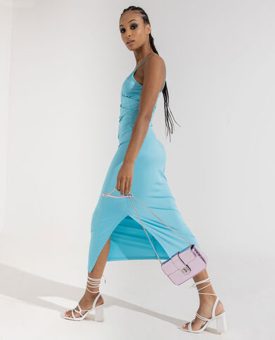 Robe midi cache-cœur en maille satinée bleu turquoise - Pimkie