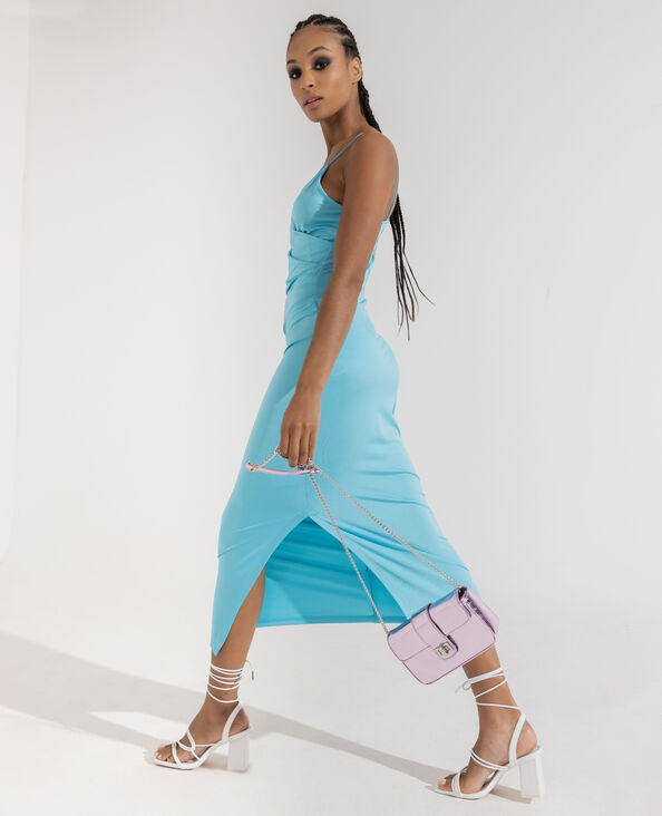 Robe midi cache-cœur en maille satinée bleu turquoise - Pimkie