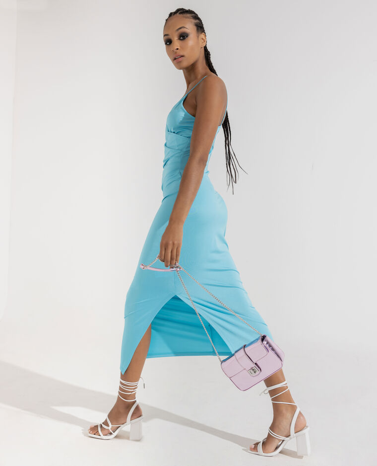 Robe midi cache-cœur en maille satinée bleu turquoise - Pimkie
