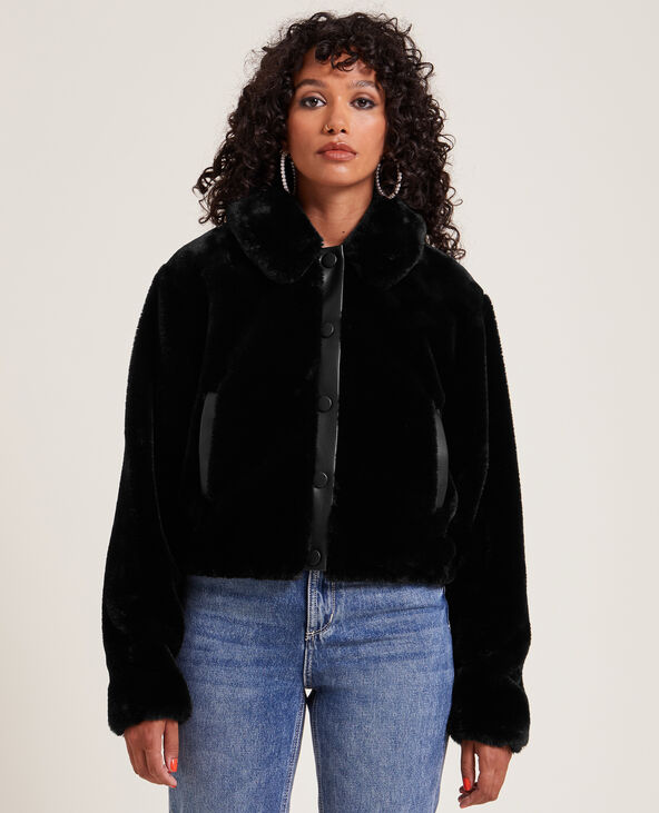 Blouson court fausse fourrure et simili noir - Pimkie