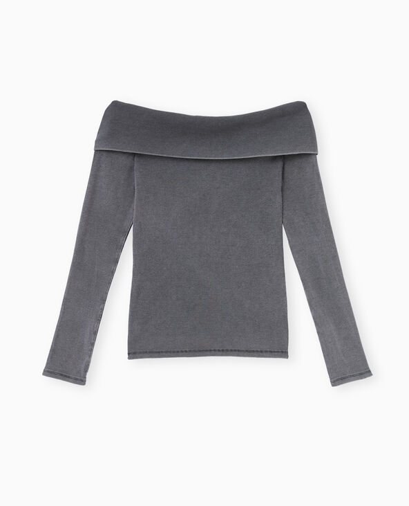 Top manches longues encolure Bardot gris foncé - Pimkie