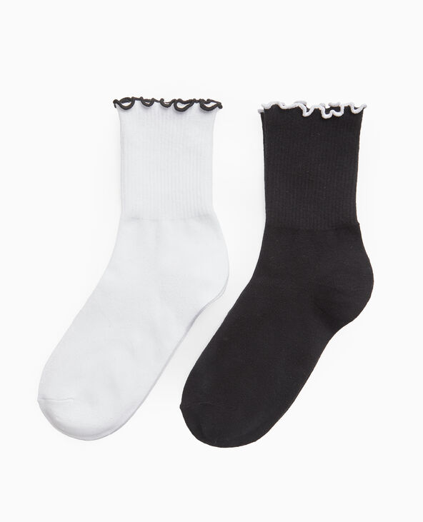 Lot de 2 paires de chaussettes avec bords contrastés blanc - Pimkie