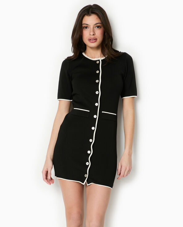 Robe courte boutonnée en maille noir - Pimkie