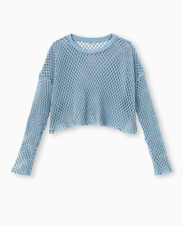 Top manches longues en maille filet bleu - Pimkie