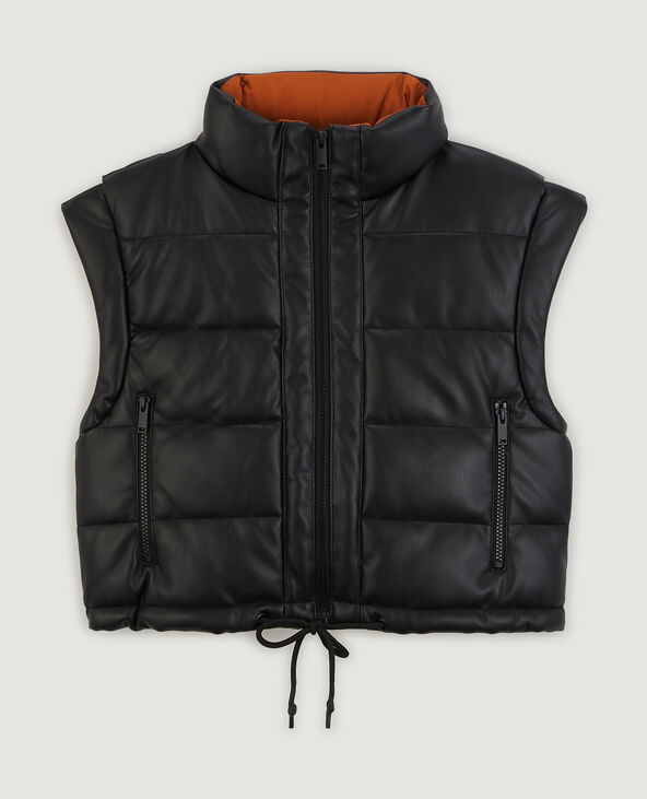 Doudoune sans manches simili cuir noir - Pimkie