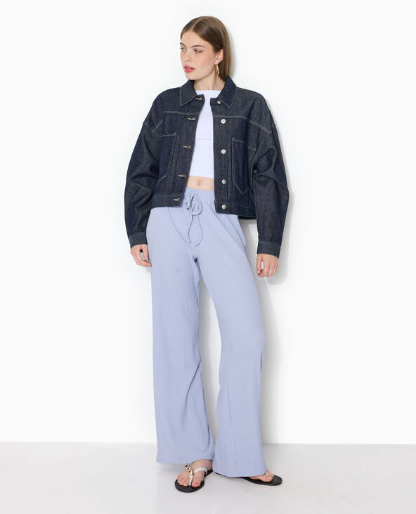 Pantalon large en tissu reliefé bleu - Pimkie