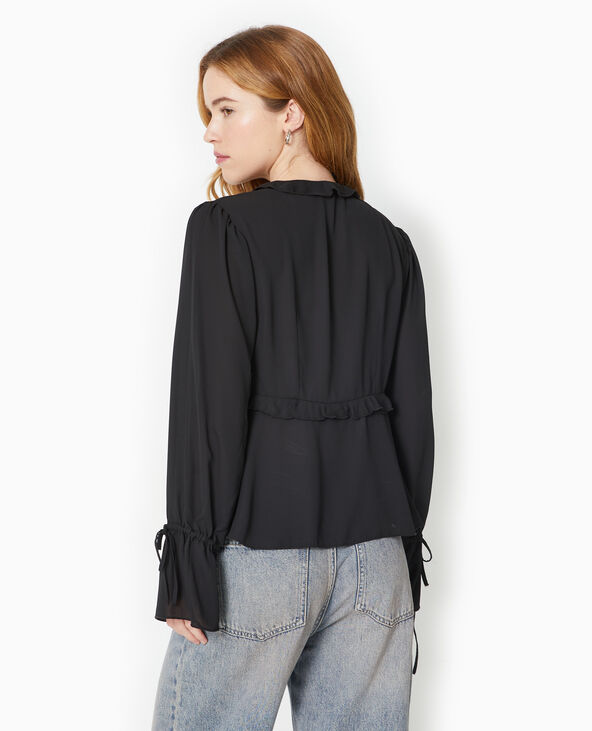 Blouse avec volants et nouettes noir - Pimkie