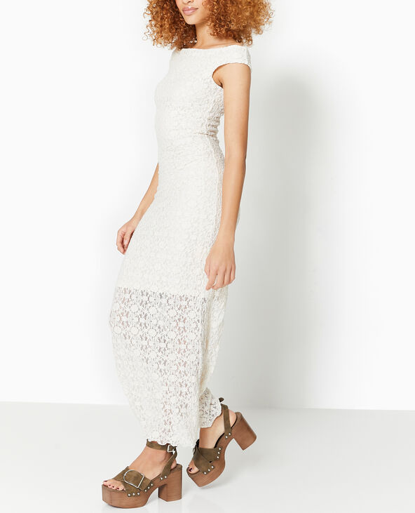 Robe longue en dentelle encolure Bardot blanc - Pimkie