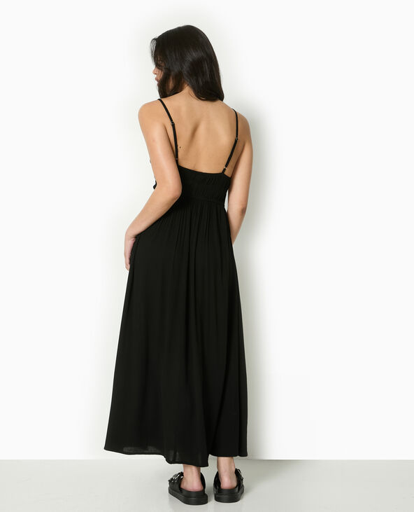 Robe longue à bretelles en tissu froissé noir - Pimkie