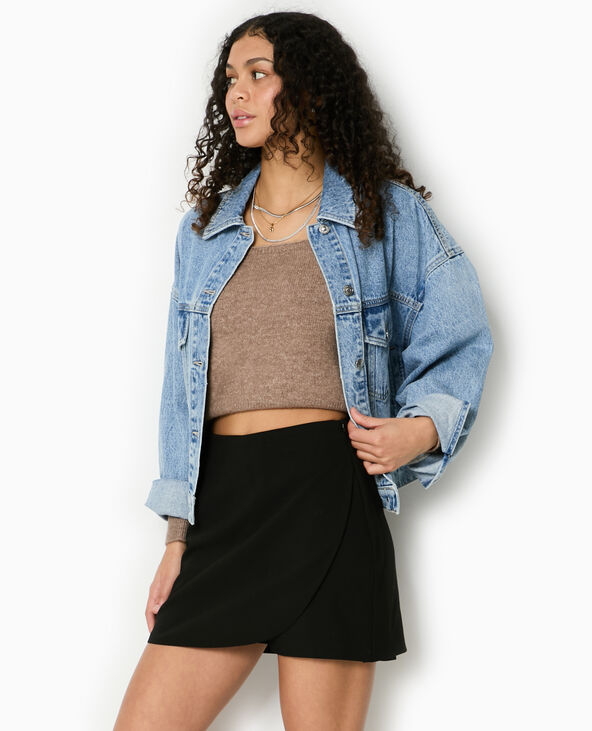 Jupe-short city avec pan arrondi noir - Pimkie