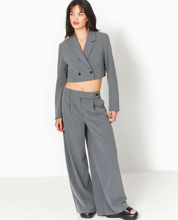 Pantalon large rayures banquier gris clair - Pimkie