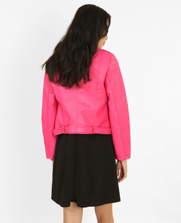 Veste biker en simili cuir rose fuchsia - Pimkie
