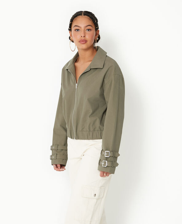 Veste zippée courte avec col vert kaki - Pimkie