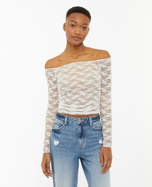 Top en dentelle encolure Bardot blanc - Pimkie