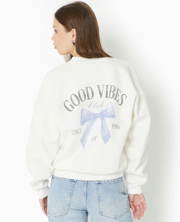 Sweat col rond avec print devant et dos blanc - Pimkie
