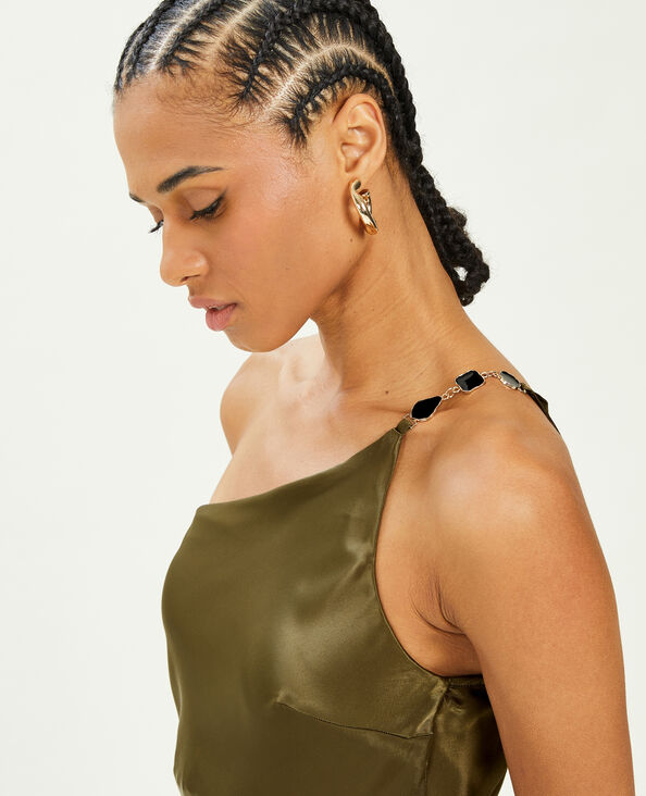 Robe asymétrique satinée avec bretelle bijou taupe - Pimkie