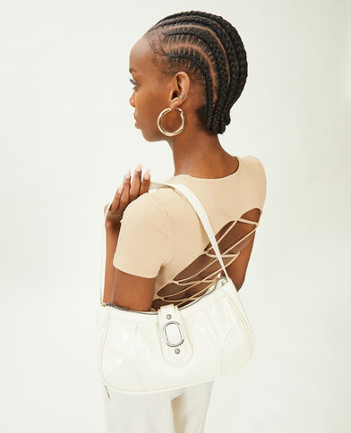 Sac baguette effet croco verni blanc - Pimkie