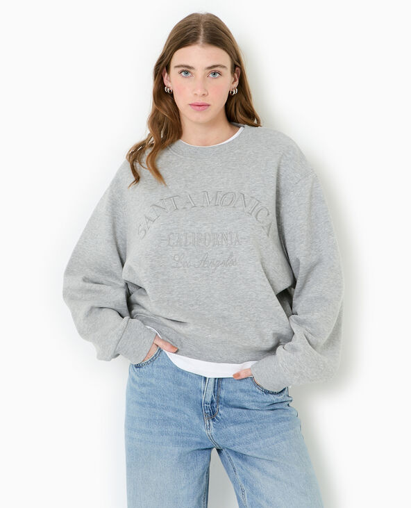 Sweat col rond avec broderie gris chiné - Pimkie