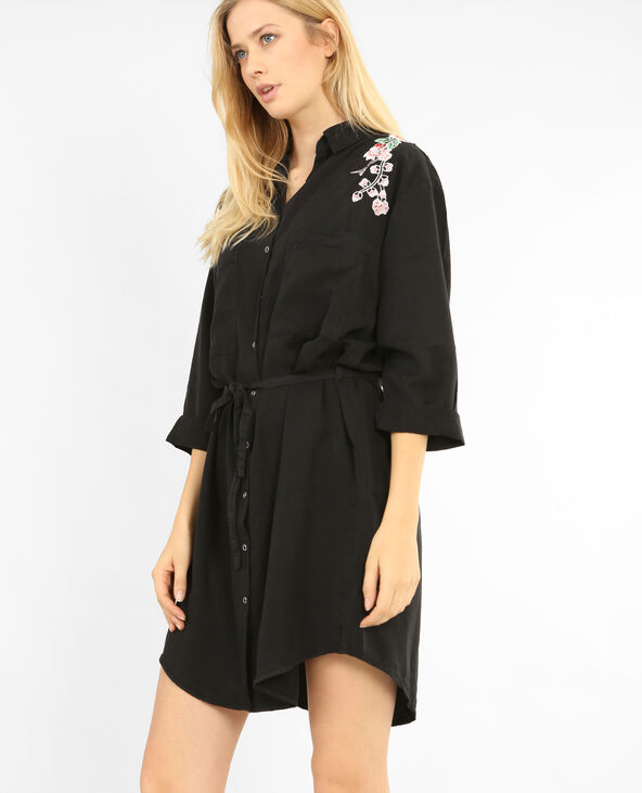 Robe chemise brodée noir - Pimkie