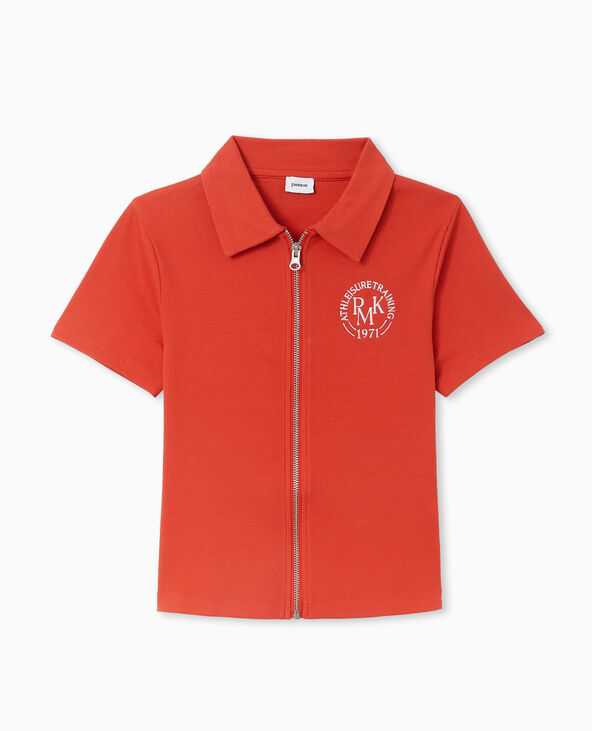 Polo zippé en maille côtelée rouge - Pimkie