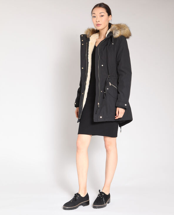 Parka longue avec fausse fourrure noir - Pimkie