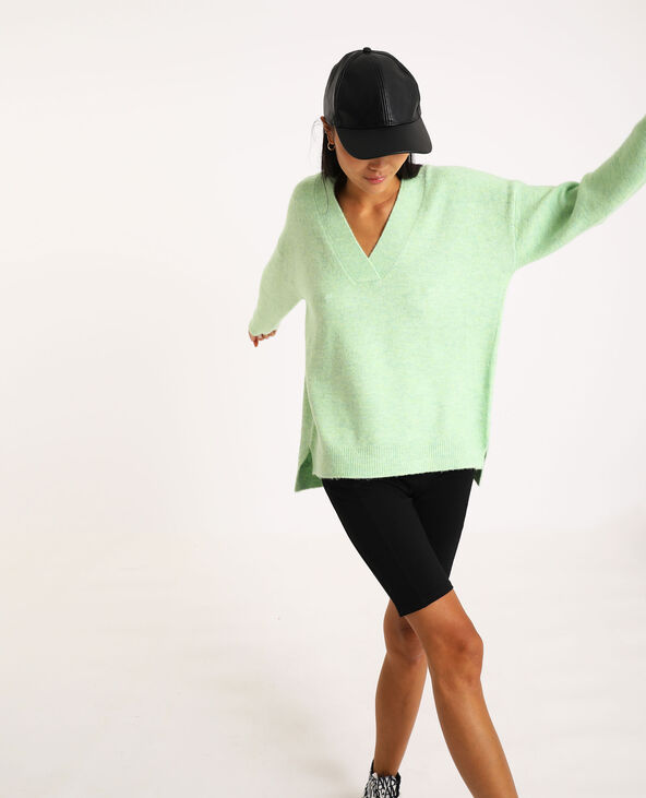 Pull grand col V vert fluo - Pimkie