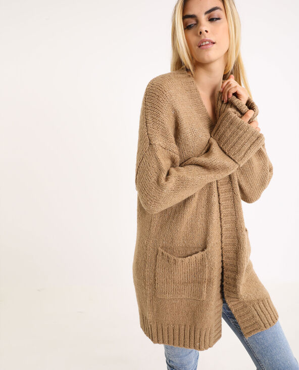 Gilet long beige grosse maille 2025