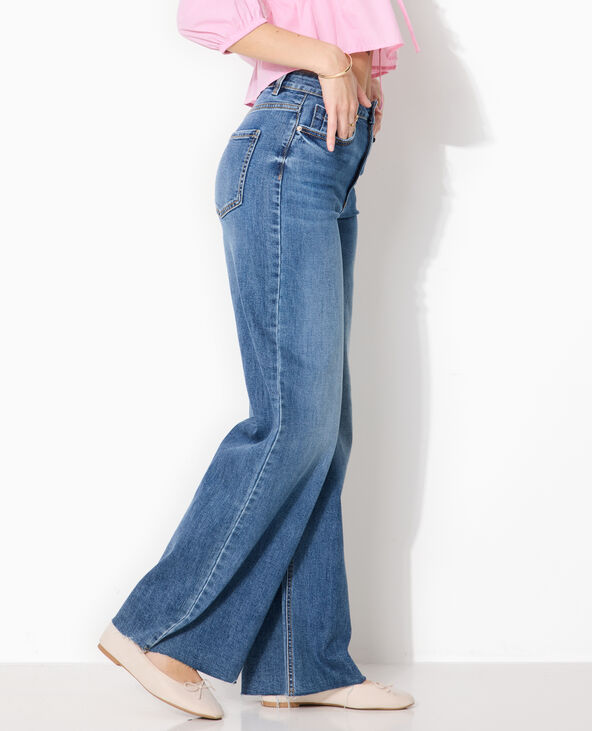 Jean wide taille haute avec bas coupés bleu - Pimkie