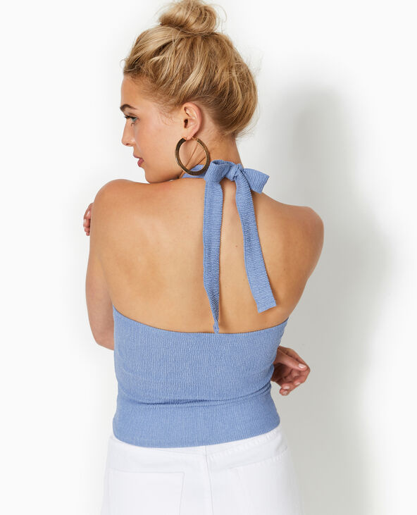 Top dos-nu en maille reliéfée bleu - Pimkie