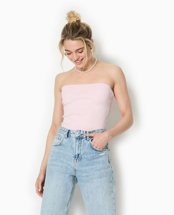 Top bustier en maille côtelée rose - Pimkie