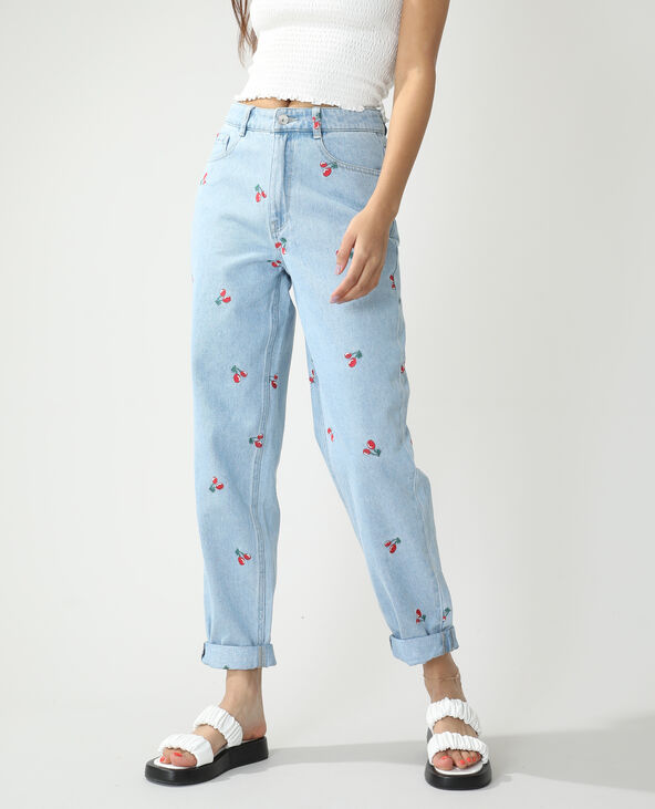 Jean mom high waist cerises bleu clair - Pimkie