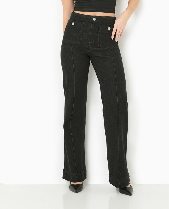 Jean flare taille haute avec poches plaquées noir - Pimkie