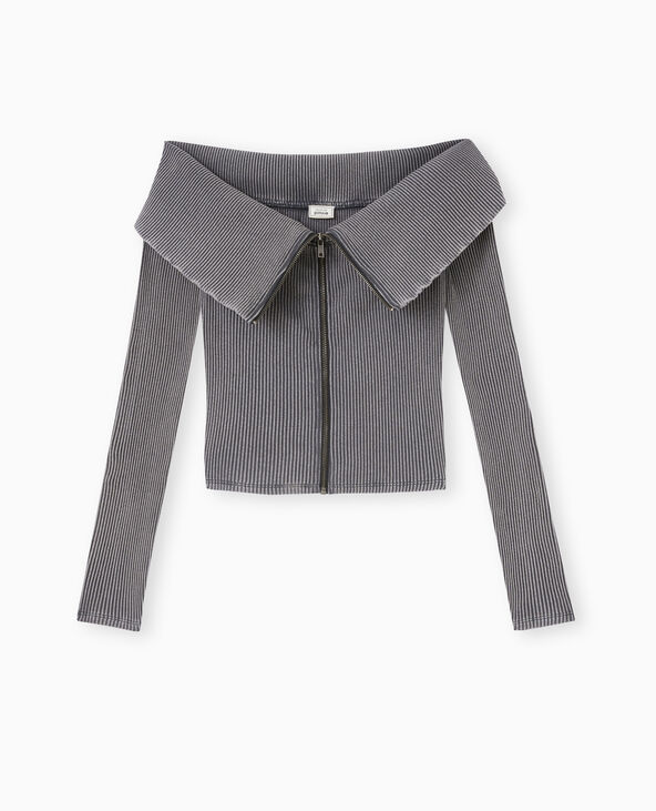 Top zippé encolure Bardot  gris - Pimkie
