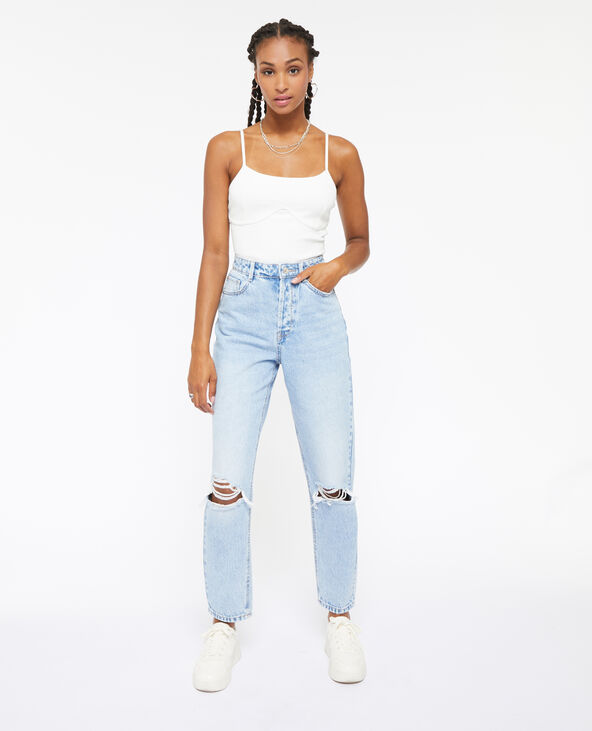 Jean mom taille haute trashé bleu - Pimkie